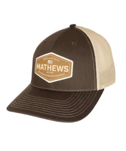 Mathews Traditions Hat, Richardson 112 profile, classic snapback hat, Mathews woven patch, cotton twill front panels, breathable mesh back, adjustable snapback, one size fits most, stylish outdoor hat, durable archery hat, modern classic design, comfortable snapback hat, versatile cap, Mathews apparel, archery gear, outdoor fashion hat.